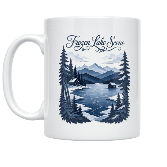 Frozen Lake Scene Design - Winter Lover - 11 oz Ceramic Coffee Mug