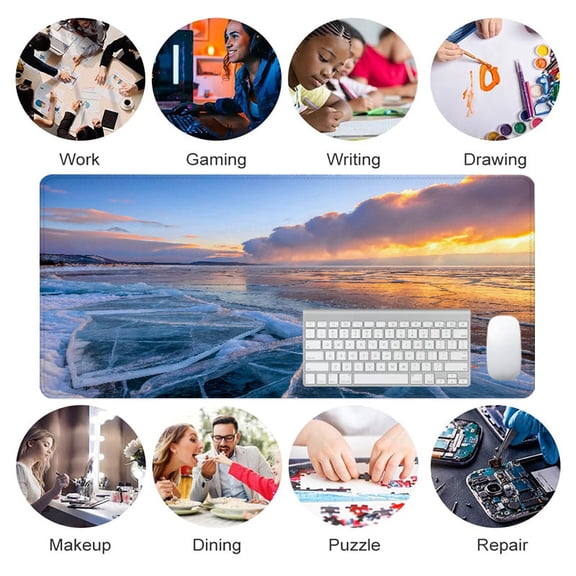 Frozen Lake Sunset Mouse Pad 31.5 x 11.82 Inches Rubber Desk Accessory for Office Home Gaming
