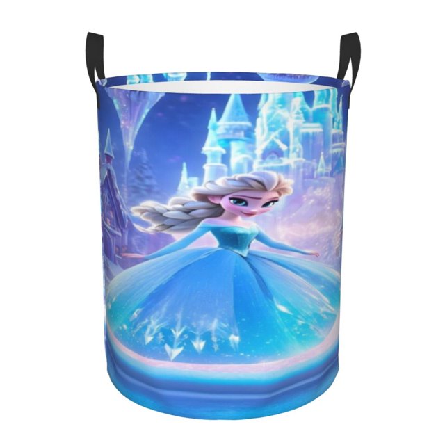 Frozen Laundry Hamper Baskets Bags Foldable with Handles, Round