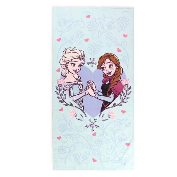 Frozen Elsa and Anna Lovely Heart Kids Beach Towel, Cotton, Blue, Disney, 28" x 54"