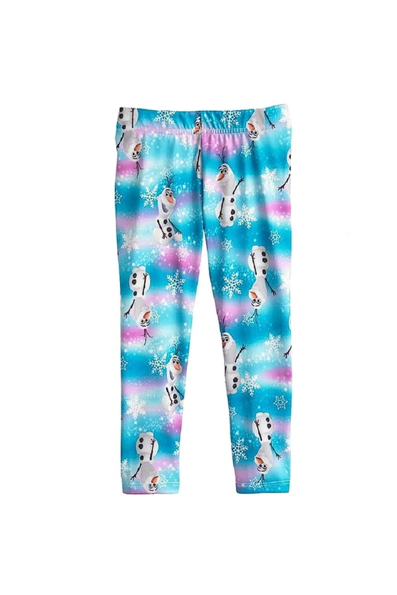 Frozen Olaf All Over Blue Little Girls Leggings with Fleece Lining (Size 4)