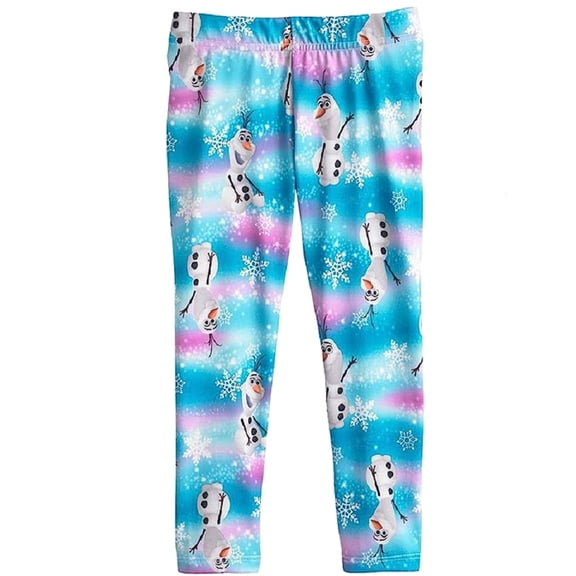 Frozen Olaf All Over Blue Little Girls Leggings with Fleece Lining (Size 6)