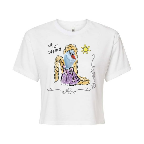 Frozen - Olaf Presents - Olaf Tangled - Juniors Cropped Cotton Blend T-Shirt
