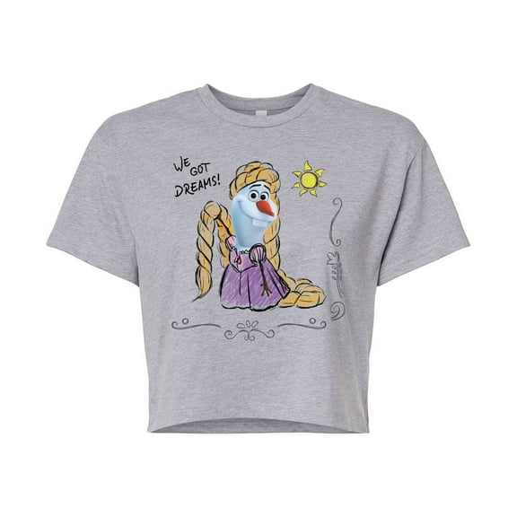 Frozen - Olaf Presents - Olaf Tangled - Juniors Cropped Cotton Blend T-Shirt