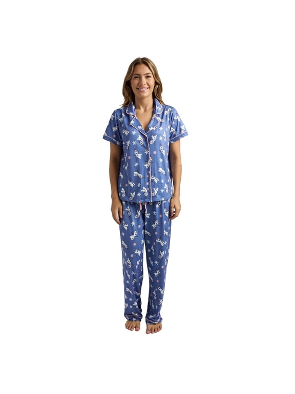 Frozen Olaf Snowflake Notch Collar Pajama Pant Set for Women-XL