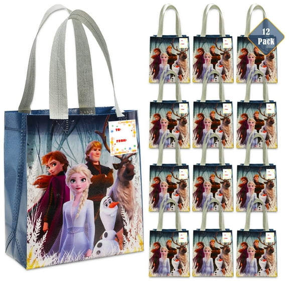Frozen Party Favor Bags Set  12 Pack of 8" Elsa and Anna Party Goodie Bags for Kids Bulk Reusable Mini Totes | Disney Birthday Party Supplies
