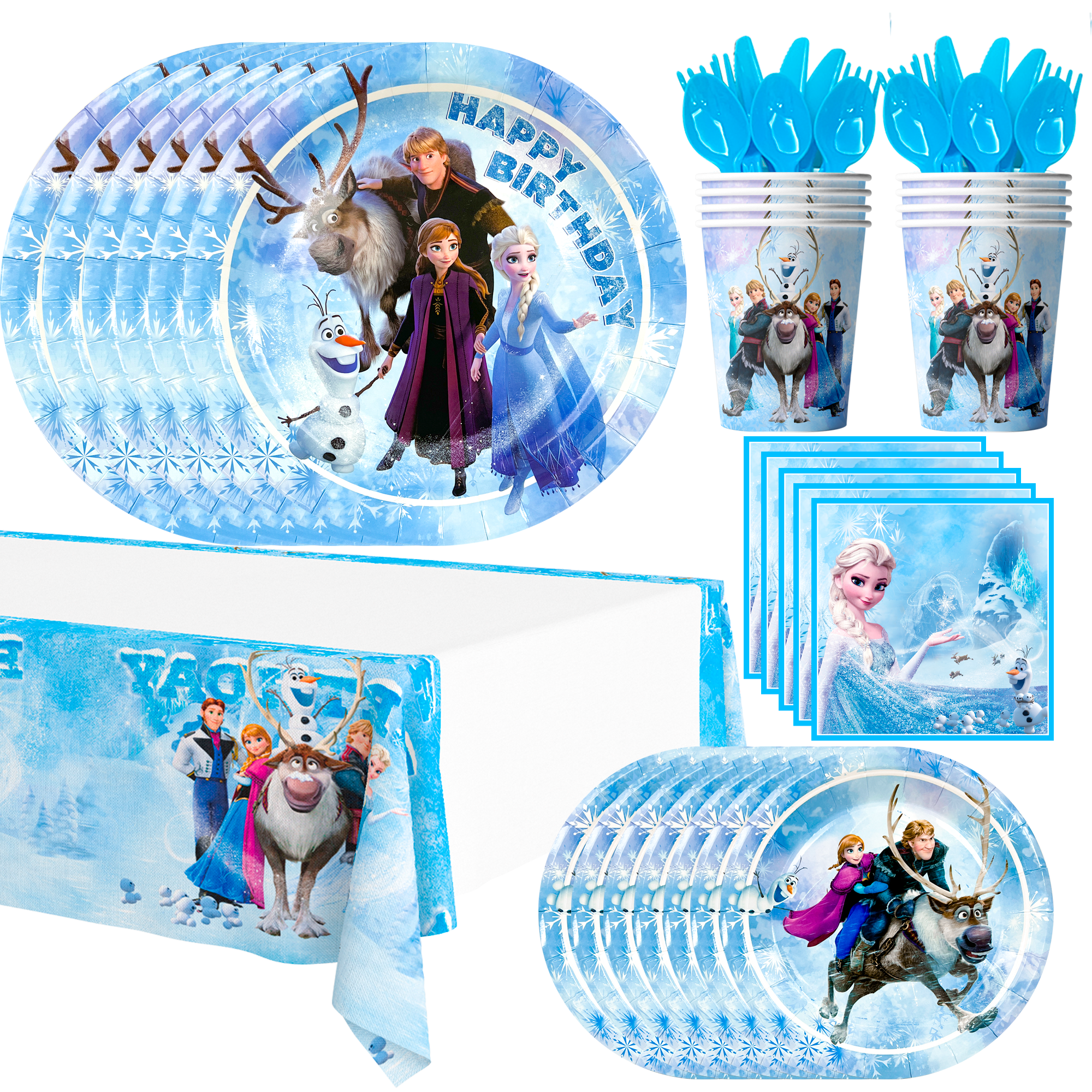 Frozen Party Supplies, 101pcs Frozen Party Tableware Set Including Frozen Plates and Napkins & Elsa Paper Cup & Frozen Tablecloth etc Frozen Themed Birthday Party Supplies for Girls (Serves 20)