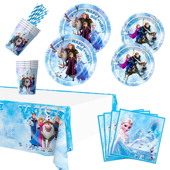 Frozen Party Supplies, 161pcs Frozen Party Tableware Set Including Frozen Plates and Napkins & Elsa Paper Cup & Frozen Tablecloth etc Frozen Themed Birthday Party Supplies for Girls (Serves 20)