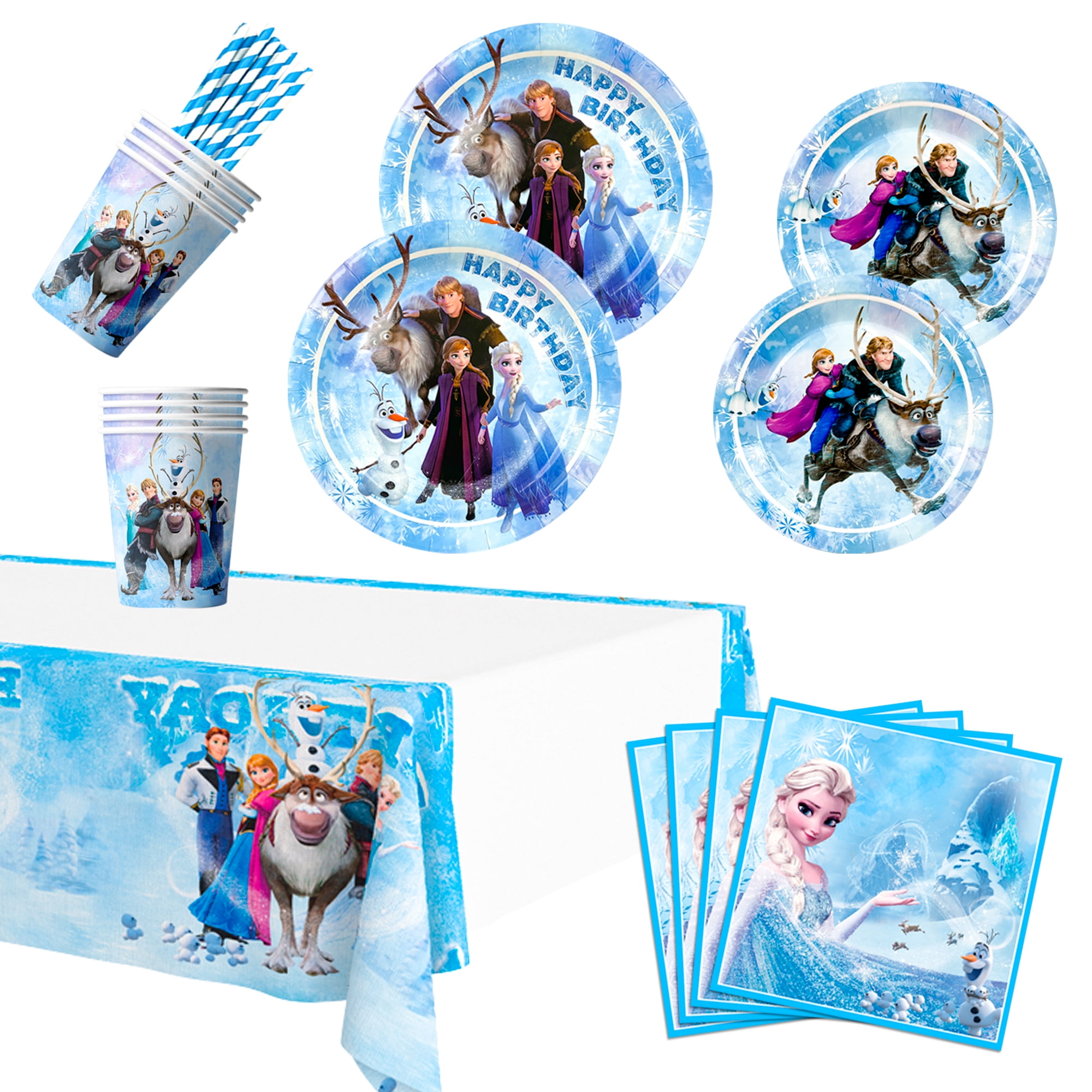 Frozen Party Supplies, 161pcs Frozen Party Tableware Set Including Frozen Plates and Napkins & Elsa Paper Cup & Frozen Tablecloth etc Frozen Themed Birthday Party Supplies for Girls (Serves 20)