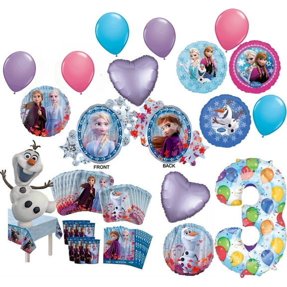 Frozen Party Supplies 3rd Birthday 8 Guest Dining Decoration Kit and Balloon Bouquet