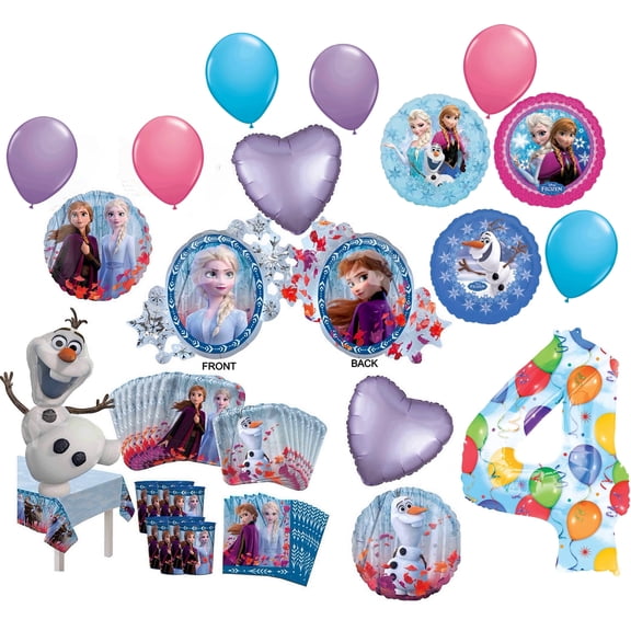 Frozen Party Supplies 4th Birthday 8 Guest Dining Decoration Kit and Balloon Bouquet