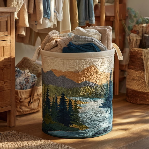 Frozen Peaks Quilted Laundry Basket