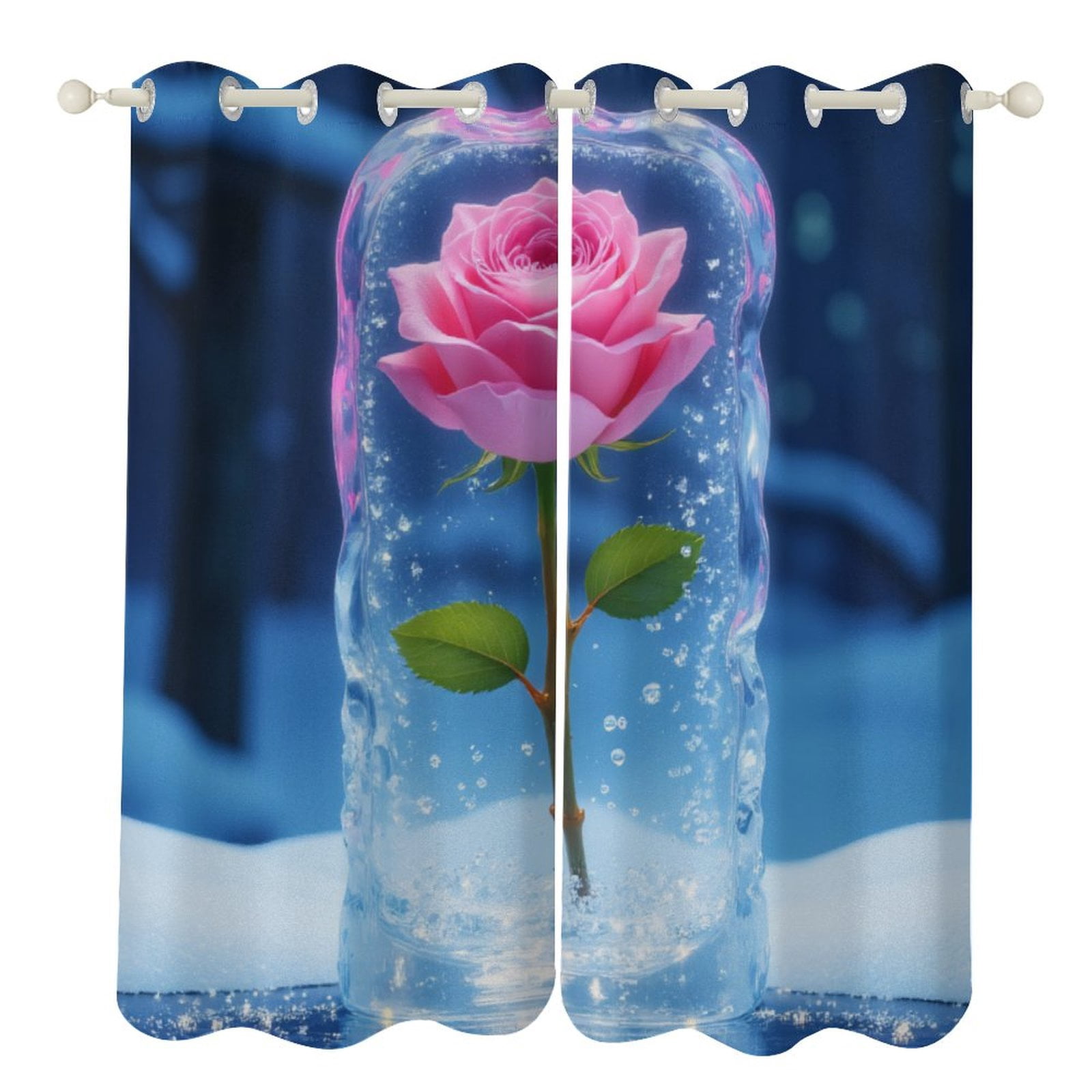 Frozen Pink Rose in Ice 2 Panels 3D Printing Pattern Curtain for ...