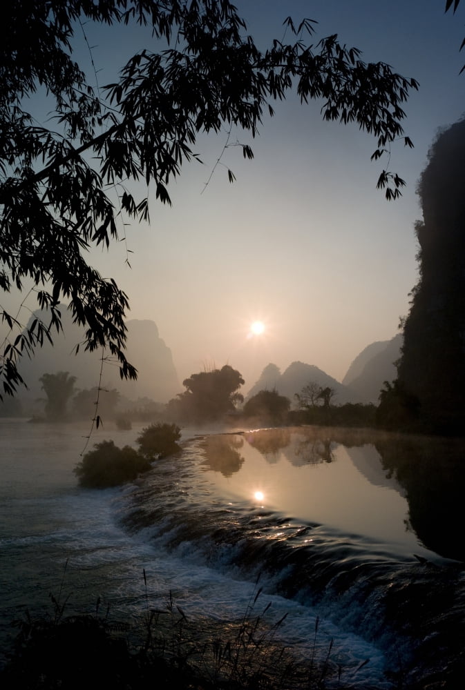 Frozen Pond In Mountain Area Yulong River Yangshuo China Canvas Art - Keith Levit Design Pics (13 x 20)