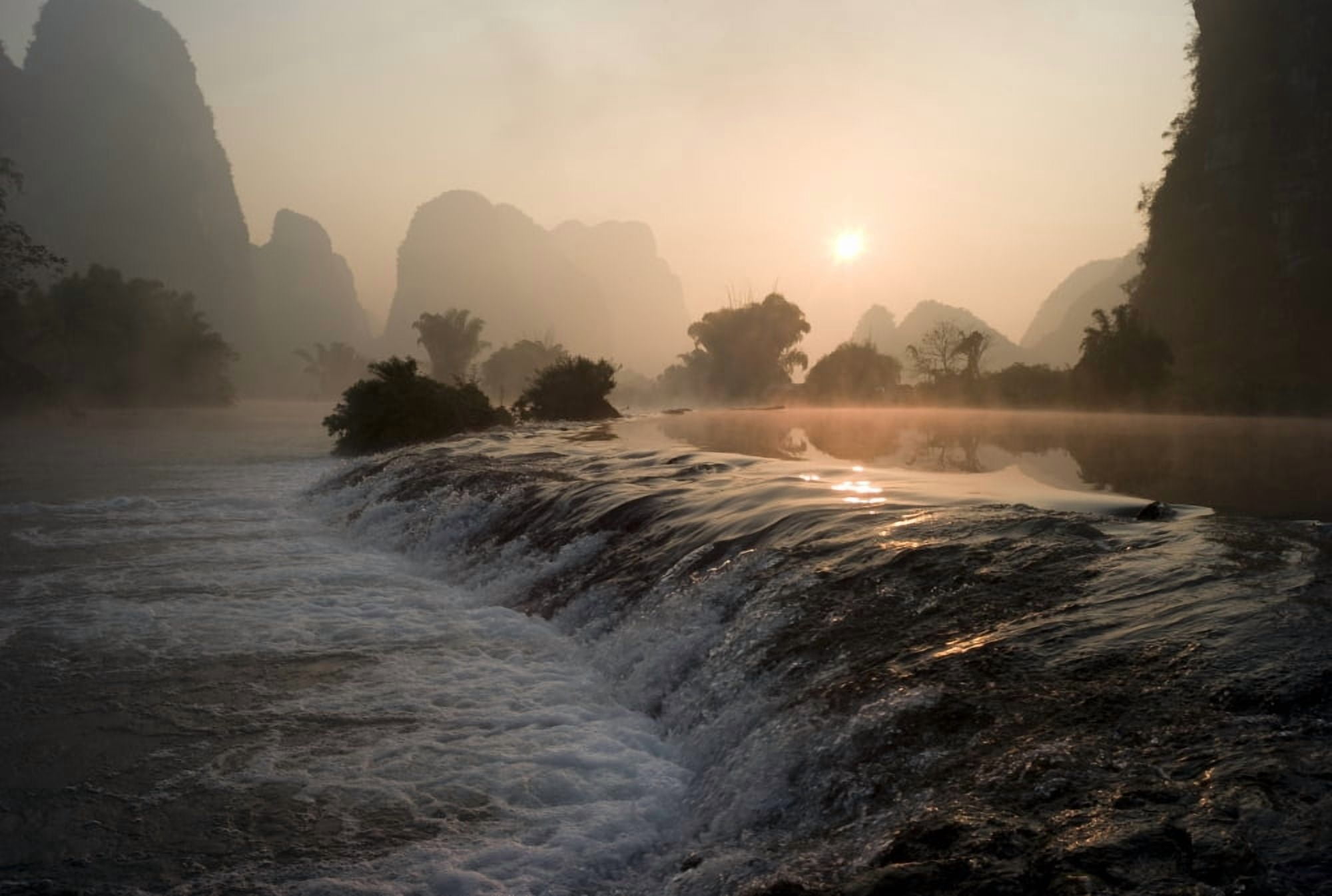 Frozen Pond In Mountain Area Yulong River Yangshuo China Canvas Art - Keith Levit Design Pics (20 x 13)