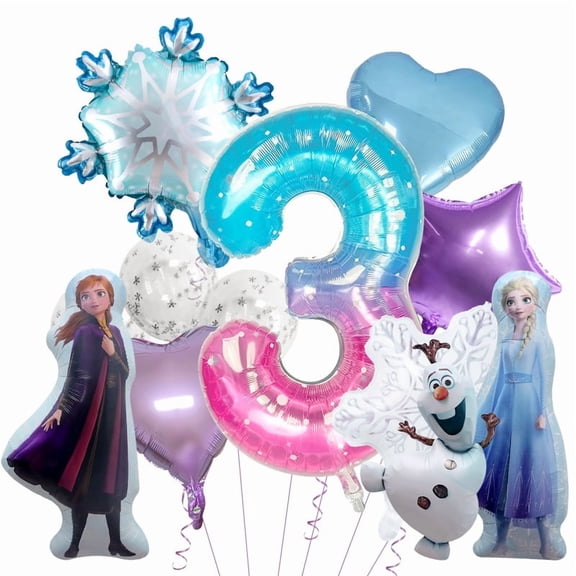 Frozen Princess Balloon Party Set – 12‑Piece Elsa & Anna Foil Balloon Kit with Number, Star, Heart & Snowflakes – Easy Birthday Decoration