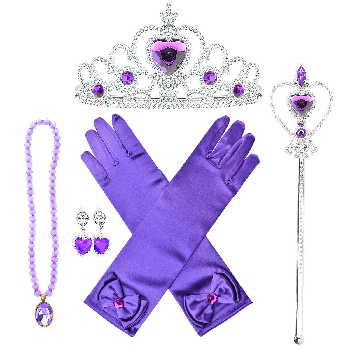 Frozen Princess Dress Up Jewelry Dress Up Set for Girls Jewelry Accessories  with Crowns, Necklaces, Wands, Gloves, Earrings (Purple 5pcs) - Walmart.com