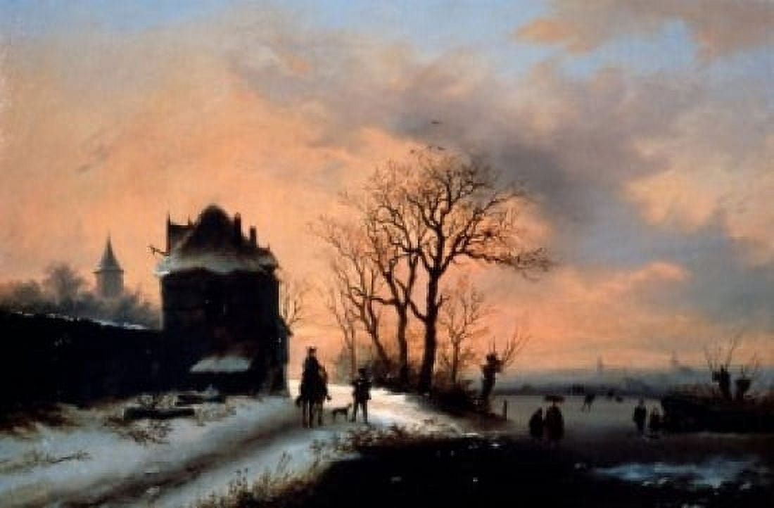 Frozen River Landscape Alexis de Leeuw (Belgian) Canvas Art - Alexis de Leeuw (24 x 36)