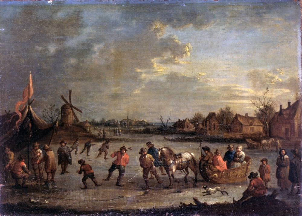 Frozen River With Skaters Canvas Art - (36 x 24)
