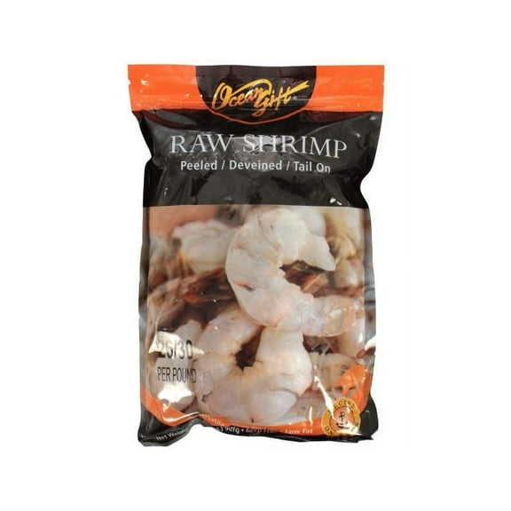 Frozen Seafood 26/30 Peeled and Deveined Tail On Raw Shrimp, 2 Pound - 5 per case.