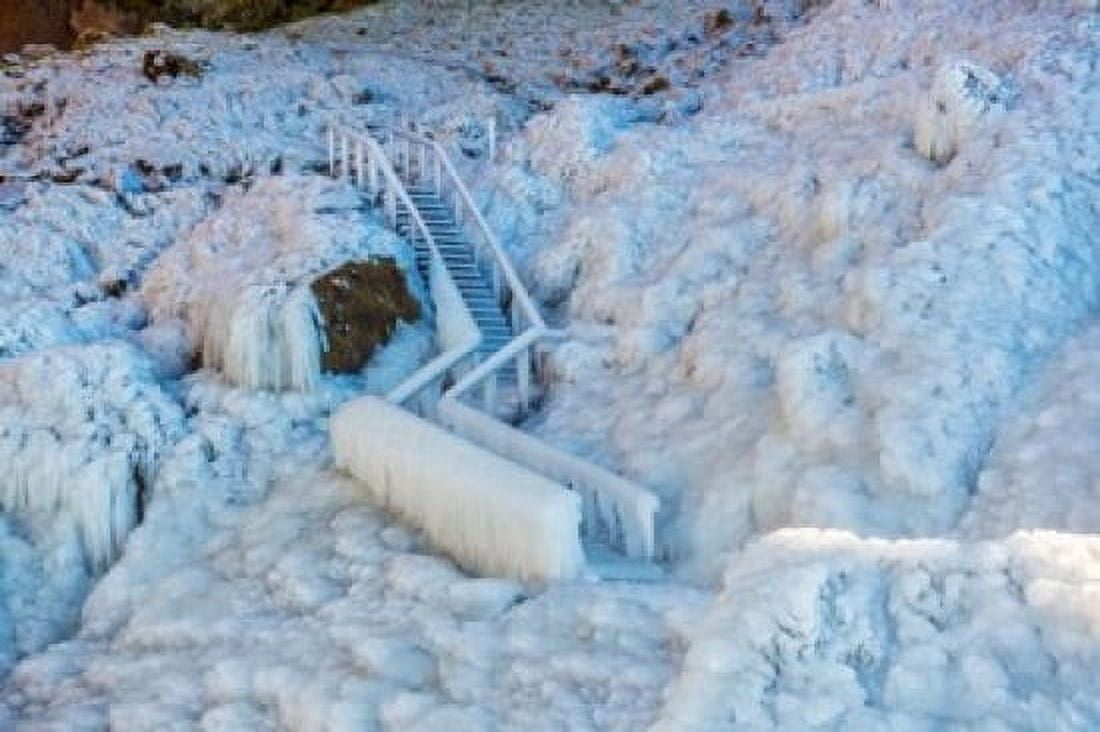 Frozen Staircase by Seljalandsfoss Waterfall Iceland Canvas Art - Panoramic Images (18 x 12)