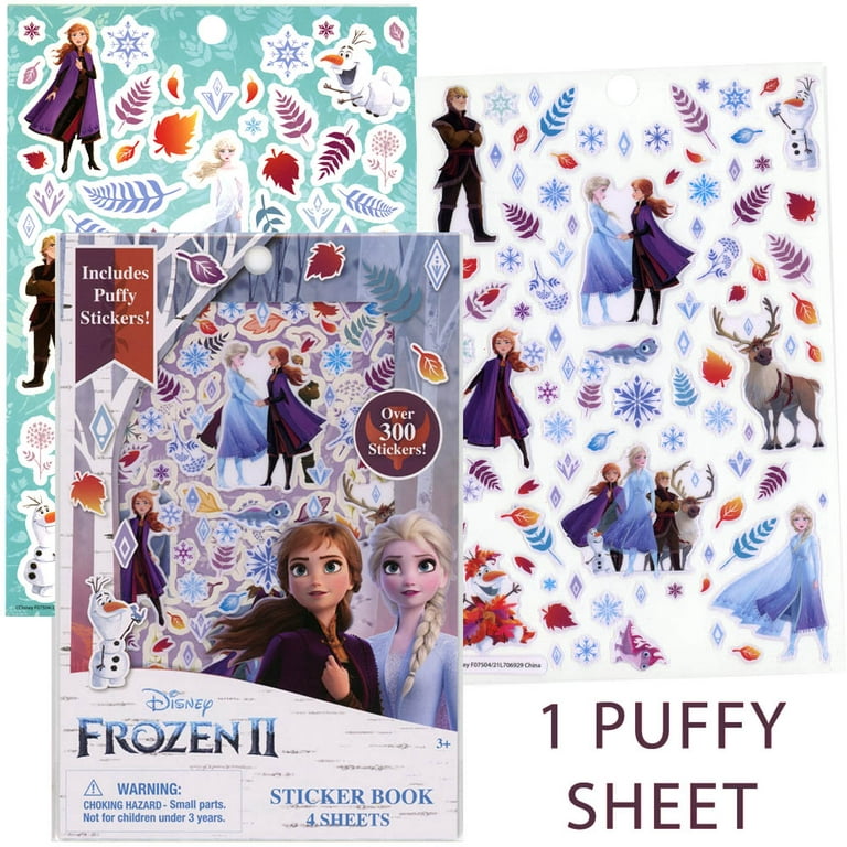 Innovative Designs, LLC Frozen Disney Sticker Book Set, 4 Sheets with 300+ Stickers and 1 Puffy Reusable Sticker Sheet, Decorate Elsa and Anna
