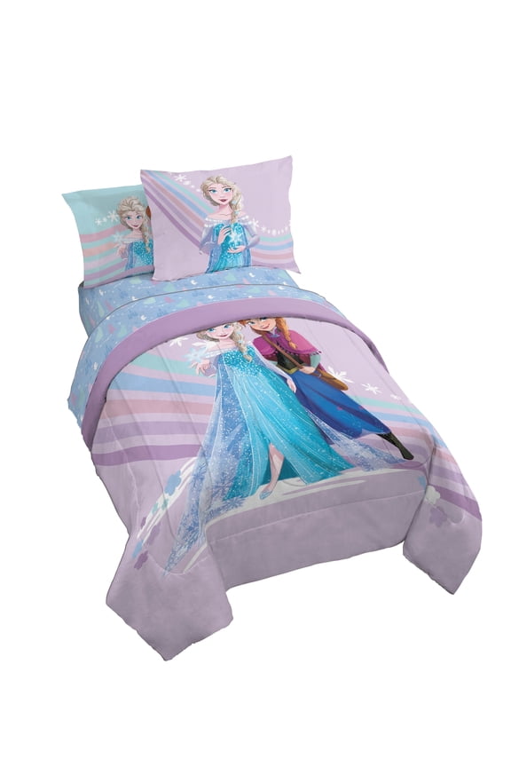 Frozen The Poet Inside 5 Piece Twin Size Kids Comforter Set wth Sham - Super Soft Disney Elsa Bed Set for Kids