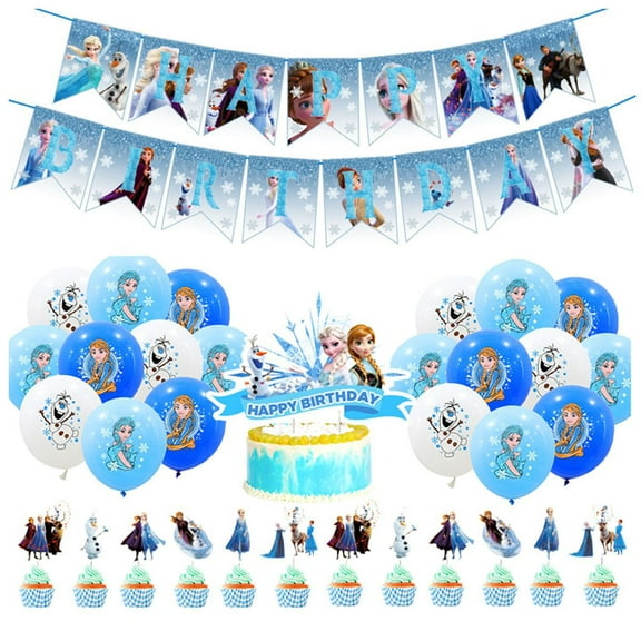 Frozen Theme Birthday Party Decor Supplies Kits, Including Banner, Balloons, Cake Toppers, Cupcake Toppers.
