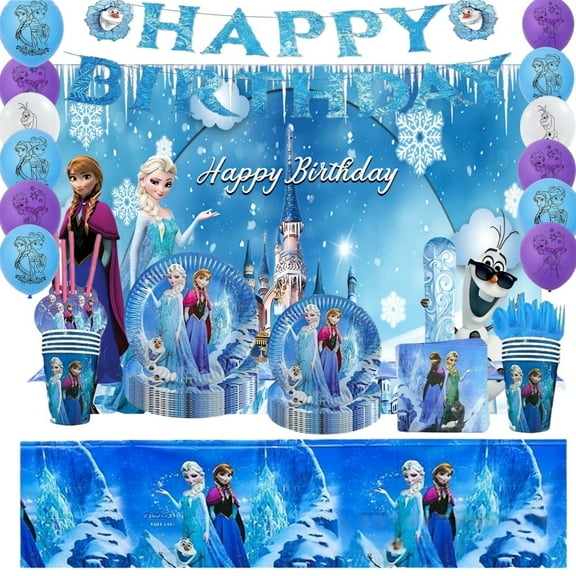 Frozen Theme Party Decorations Tableware Set , 125PCS Frozen Birthday Plates and Cups Napkins Tablecloth Frozen Birthday Decorations Tableware