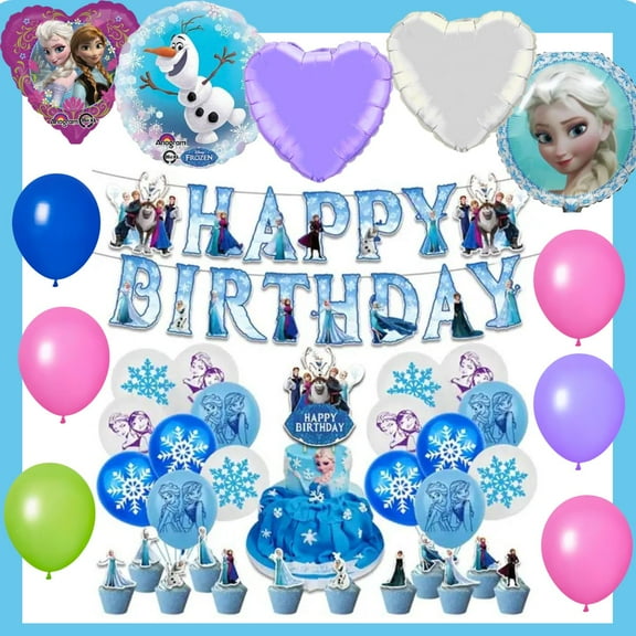 Frozen Themed Birthday Party Decoration Set 33-Piece Mylar & Latex Balloon & Cake Topper Set