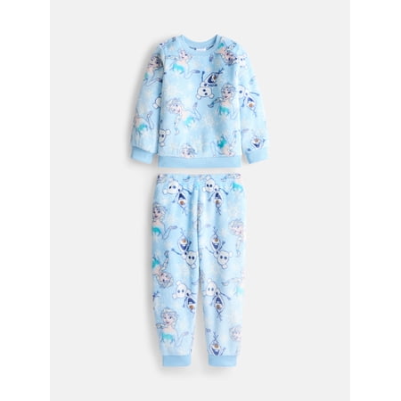Disney Frozen Toddler Girl Long Sleeve Cozy All Over Print Crewneck with Matching Jogger, Sizes 12M-5T
