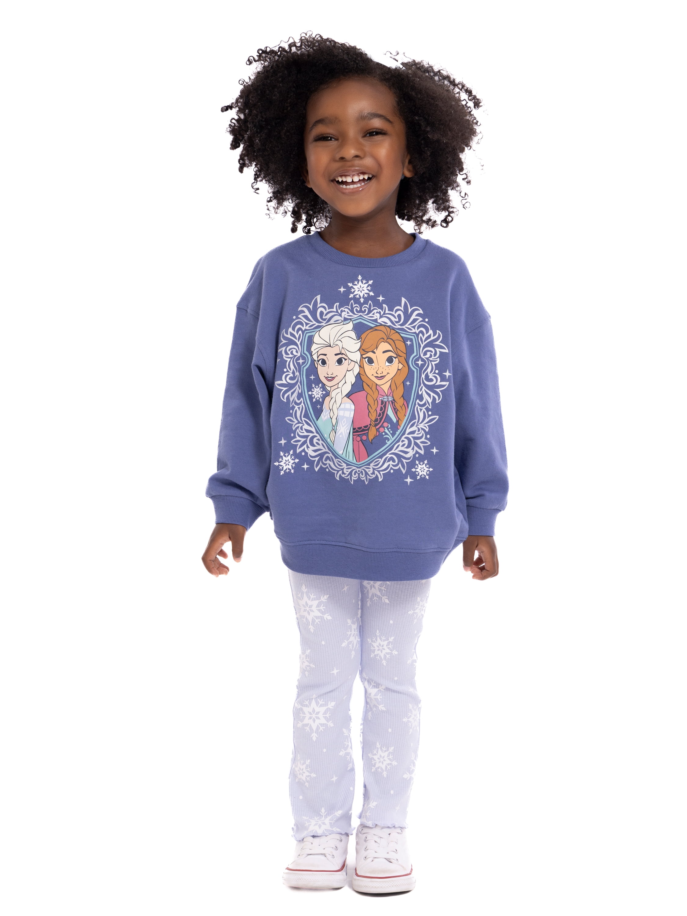 Disney Frozen Toddler Girls Elsa and Anna Graphic Crewneck Sweatshirt and Flare Leggings Set, 2 Piece, Sizes 12M-5T