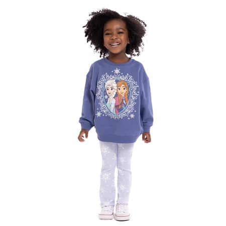 Disney Frozen Toddler Girls Elsa and Anna Graphic Crewneck Sweatshirt and Flare Leggings Set, 2 Piece, Sizes 12M-5T