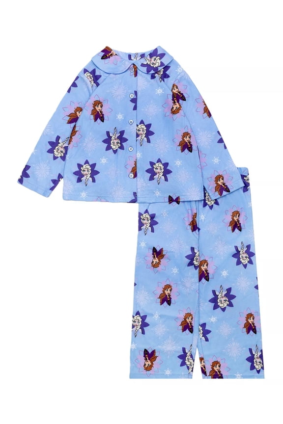 Frozen Toddler Girl's Anna and Elsa Coat-Style Flannel Print Pajama Set, Size 4T