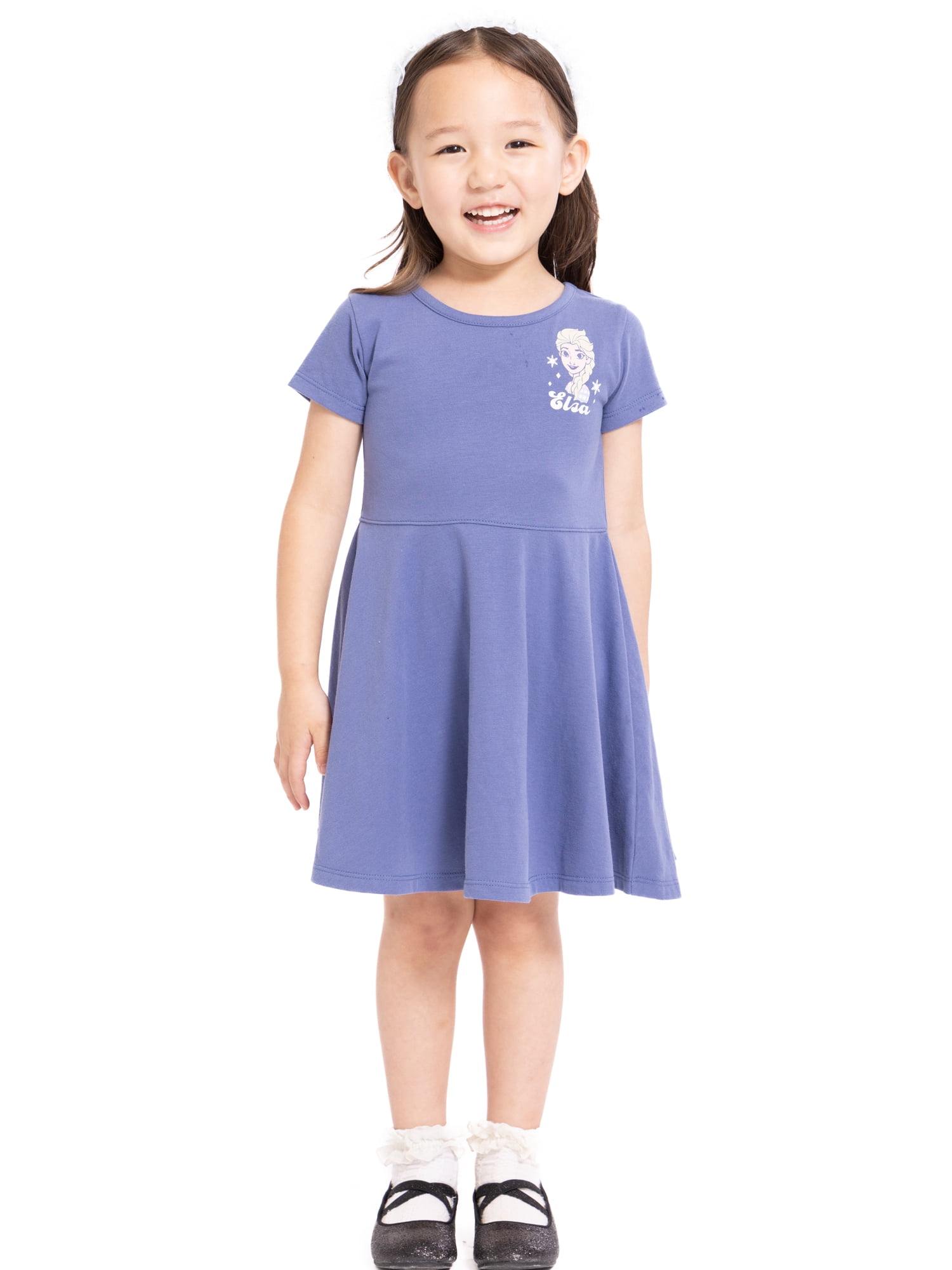 Walmart Deals of Frozen Toddler Girls Graphic Print Skater Dress with Short Sleeves, Sizes 12M-5T