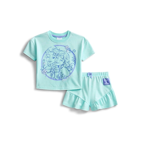 Frozen Toddler Girls' Short Sleeve Graphic Tee and Matching Ruffle Shorts Set, 2-Piece, Sizes 12M-5T