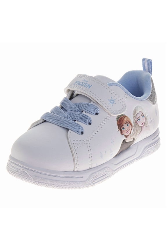Frozen Toddler Girls Anna And Elsa Hook And Loop Sneakers, White, Size: 10