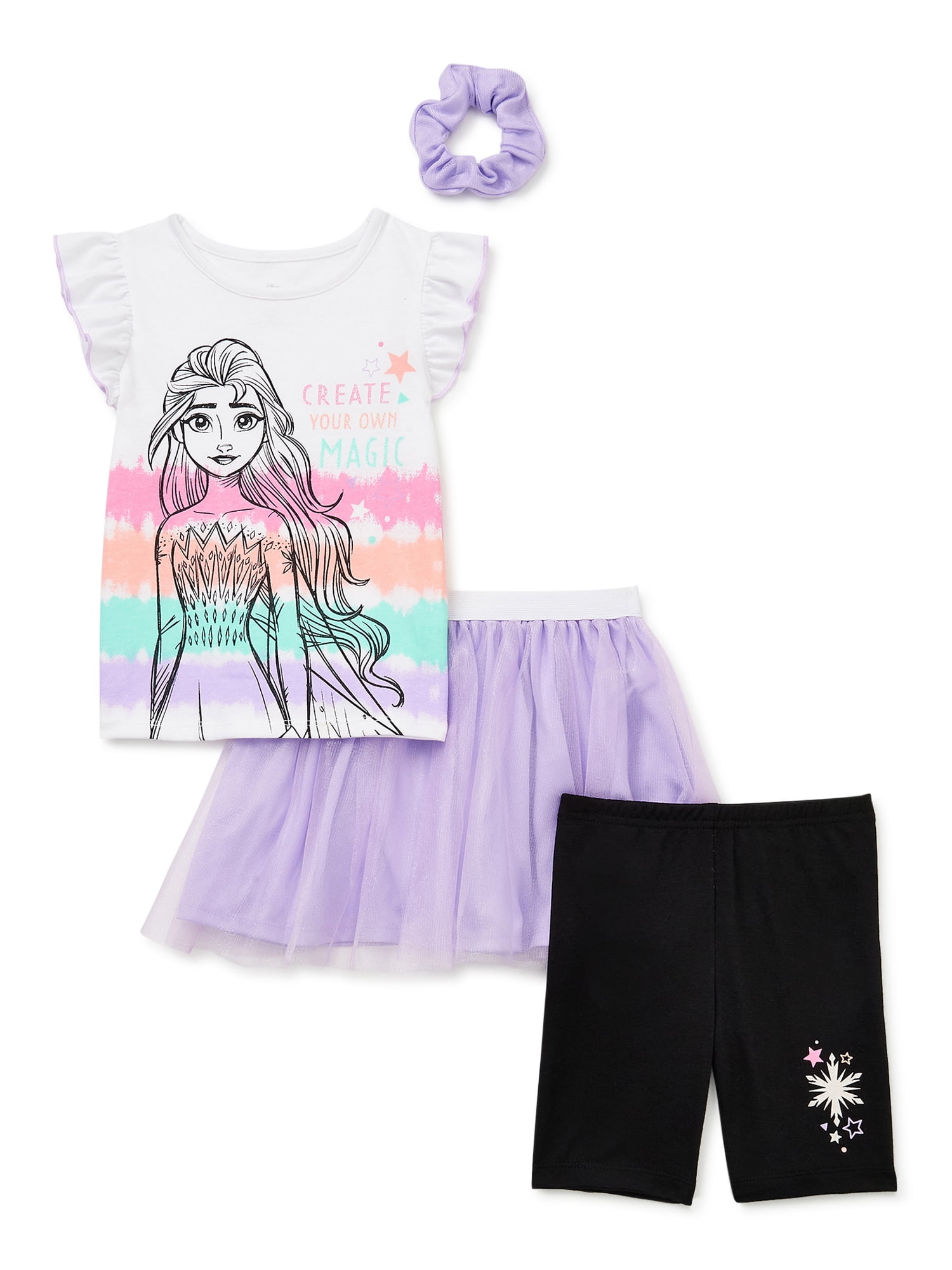 Frozen Toddler Girls Top, Skirt, Biker Shorts Set, 4-Piece, Sizes 12M-5T