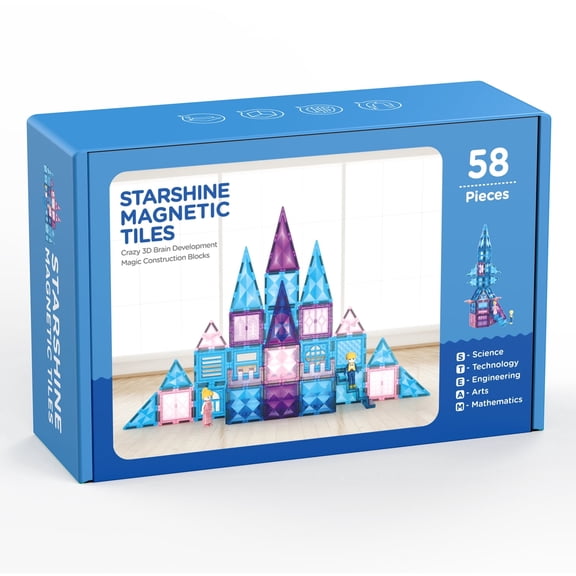 FunMagic Ice Castle Magnetic Tiles, 3D Sparkling Building Blocks, STEM Educational Toys for Kids, Creative Construction Set for 3-8 Years Old