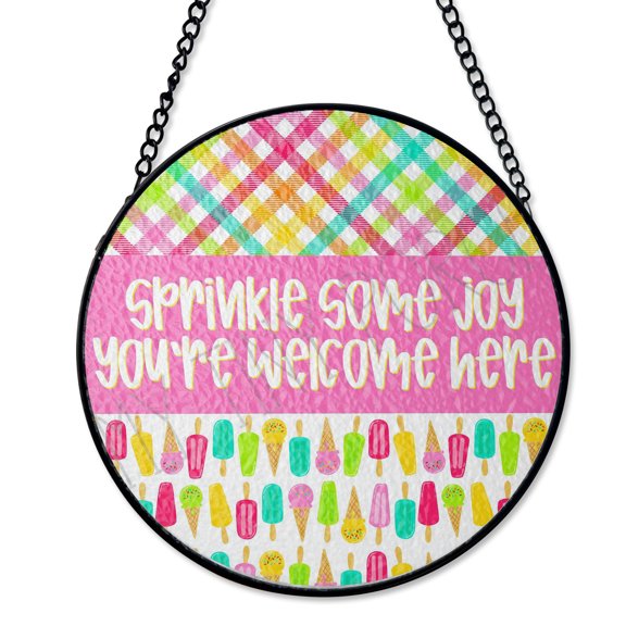 Frozen Treat Ice Cream Suncatcher - Stained Glass, Round UV Printed, Summer Vibes Dessert Decor, Ice Cream Shop Home Decor Gift