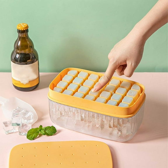 Frozen Water Tray Set, Yannianjz Frozen Water Tray With Lid And Storage Bin, Press Type Easy Release 28 Cube Mold, Stackable For Freezer, Includes Frozen Scoop, Bpa Free, Perfect For Parties