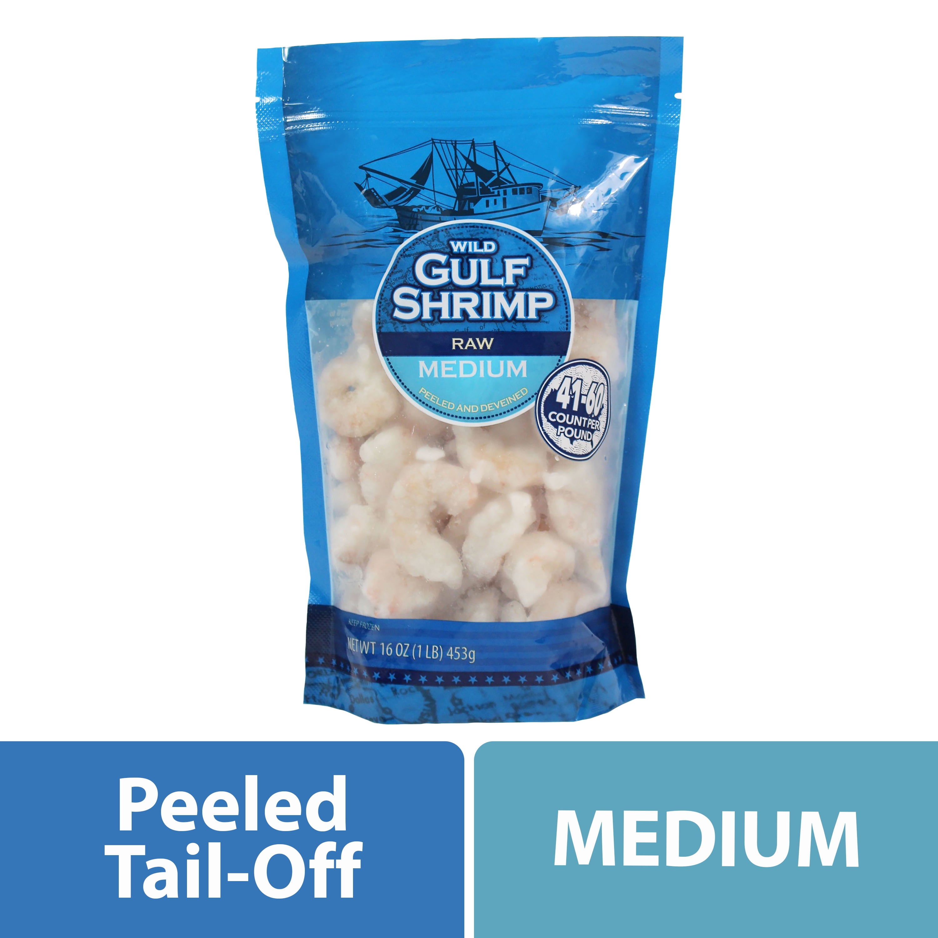Frozen Wild Gulf Medium Raw Shrimp, Peeled and Deveined, 16 oz