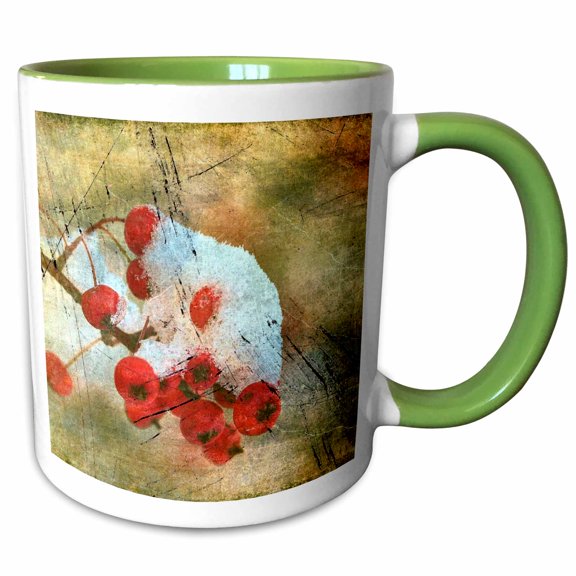 3drose, Frozen Winter Berries Grunge, 11oz Two-tone Green Mug