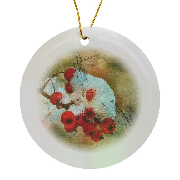 3drose, Frozen Winter Berries Grunge, Circle Porcelain Ornament