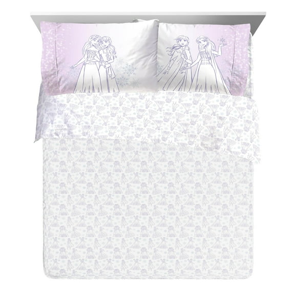 Disney Frozen Winter Frost Adventures Full Sheet Set, 4-Piece, Polyester, White & Purple
