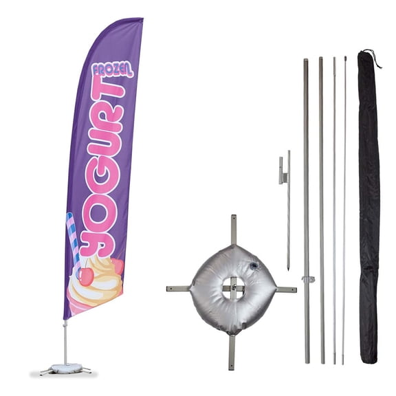 Frozen Yogurt Feather Flag Kits - 13.5ft Flag Complete Pole Set, Ground Stake, Cross Base and Weight Bag - Great for Businesses, Storefronts, Sales - Printed in The USA