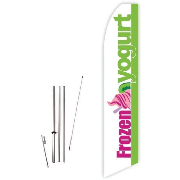 Frozen Yogurt White/Green Super Novo Feather Flag - Complete with 15ft Pole Set and Ground Spike