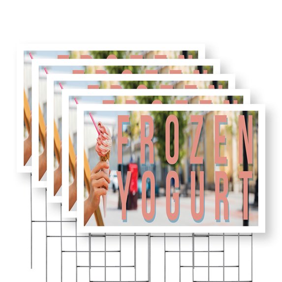 Frozen Yogurt Yard Sign 5 Pack of 24 Inch x 36 Inch Double Sided Weatherproof Heavy-Duty Plastic with Stake | Refreshing Desserts, Cafes, Healthy Treats | Made in USA