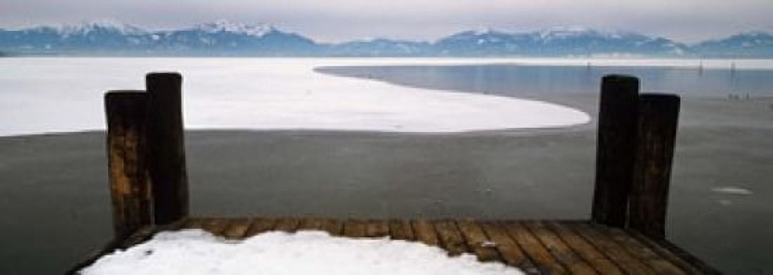 Frozen lake in front of snowcapped mountains Chiemsee Bavaria Germany Canvas Art - Panoramic Images (18 x 7)