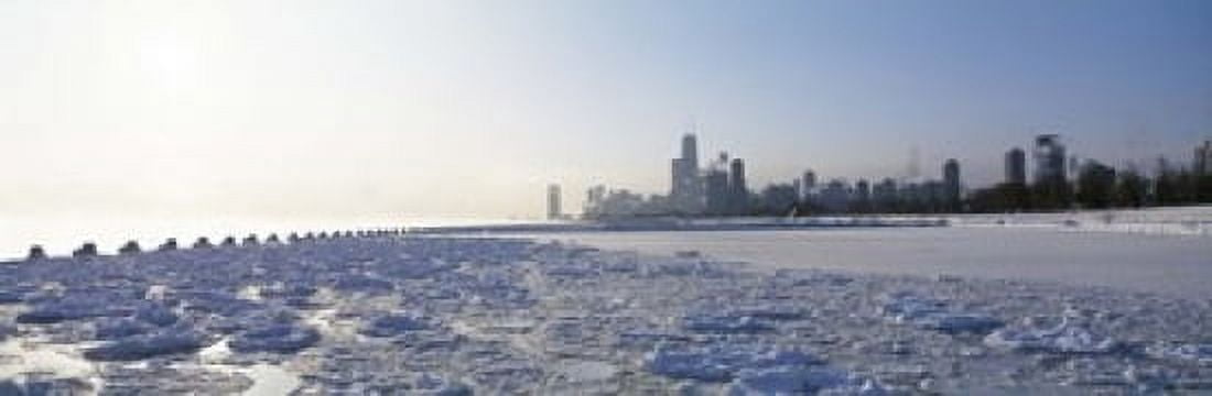 Frozen lake with a city in the background Lake Michigan Chicago Illinois USA Canvas Art - Panoramic Images (18 x 6)